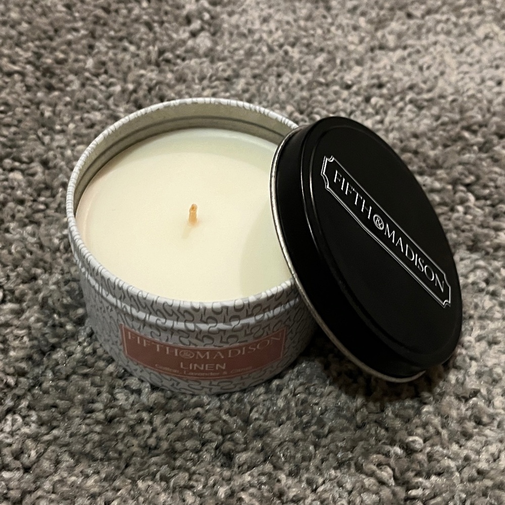 Fifth & Madison Linen Scented Candle - Tin with Cover - Travel Size